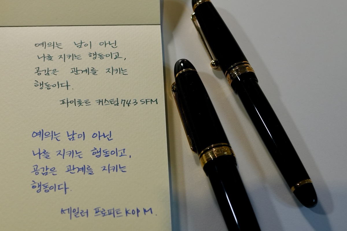 손글씨와 만년필 두 자루